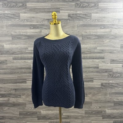 Tommy Hilfiger Cable Knit Sweater Womens XL Navy Blue Long Sleeve Classic