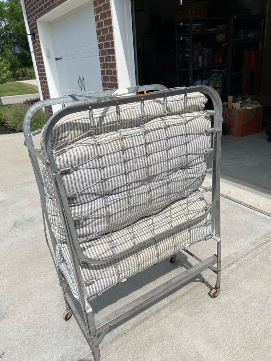 antique vintage roll-a-way bed metal folding frame | eBay