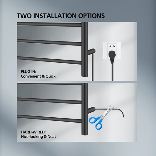 ACA 8 Rungs Round Aluminium Electric Heated Towel Rack Rail Silver/Black/Gold - Picture 21 of 34