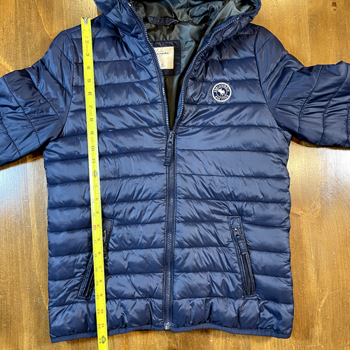 Abercrombie Fitch Hooded Puffer Jacket Kids Size XL Navy Blue Zippered Pockets - Picture 8 of 11