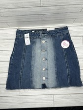 Justice Girls Size 12 Button Front Denim Frayed Jean Skirt Built in Shorts NWT