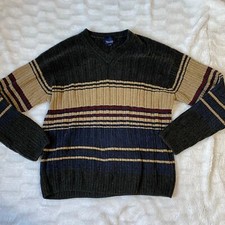 Garoche Sweater Men's Size L Multicolor Striped Long Sleeve V-Neck 100 Acrylic
