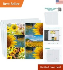 Crystal Clear 12x12 Photo Album Refill Pages - 100 Pack with 6 Side-Loading P...