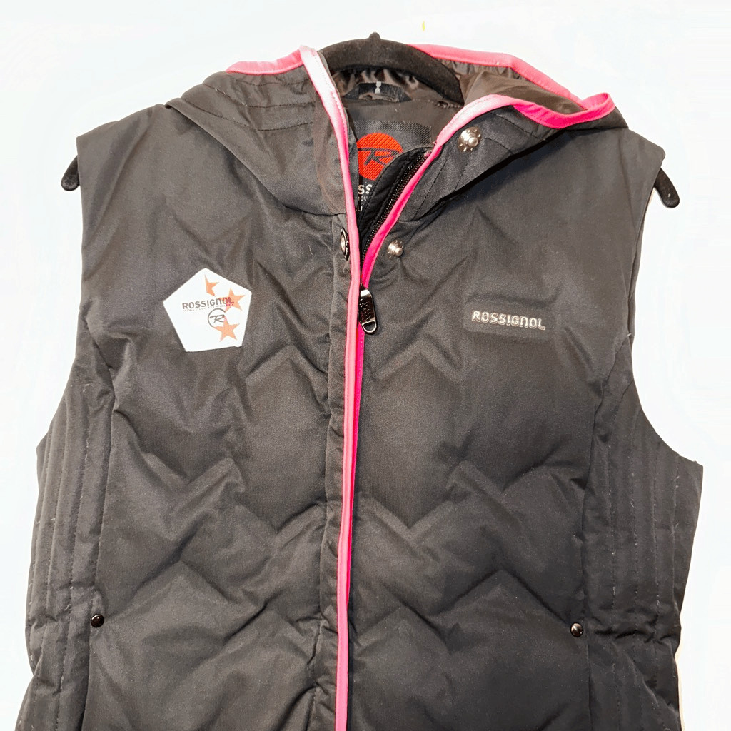 Rossignol Women’s Black Pink Down Filled Quilted Vest Size Medium EUC image 4