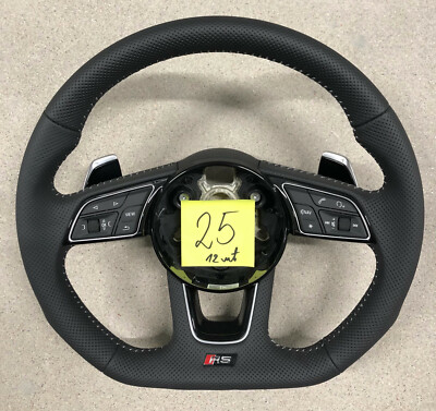 Audi RS Line A4 A5 S4 S5 Black Flat Bottom Full Perforated Steering Wheel #25
