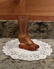 VINTAGE FENTON AMBER GLASS BOOT DAISY BUTTON "BOUQUET HOLDER PAT.APPLIED FOR"