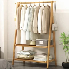 Colourtree Clothing Garment Rack Clothes Rack Wooden with 2 Tier Shelves