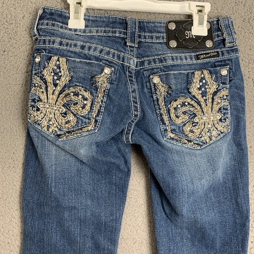 Miss Me Jeans Girls Blue Denim Straight Leg Pants Cotton Studded JP5455P Size 26 - Picture 8 of 14