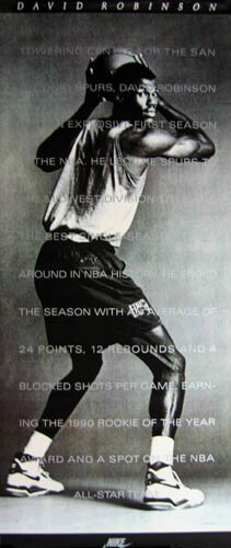 DAVID ROBINSON San Antonio Spurs DOOR-SIZED 30x72 Vintage 1990 ROY NIKE POSTER