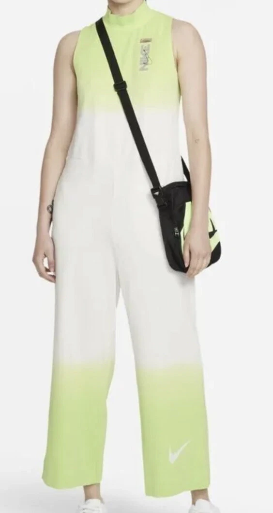 Nike Women's Jersey Jumpsuit Lime Green White Comfort Pockets DM7964-121 SZ  XS | eBay