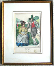 Vintage stroje ludowe z Zillertal Tirol 1847 litografia oryginalna -rzadkie