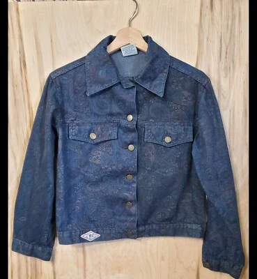 YES Clothing Co Womens Vintage 80s Dark Wash Paisley Denim Trucker Jacket Size S - Image 1 of 4