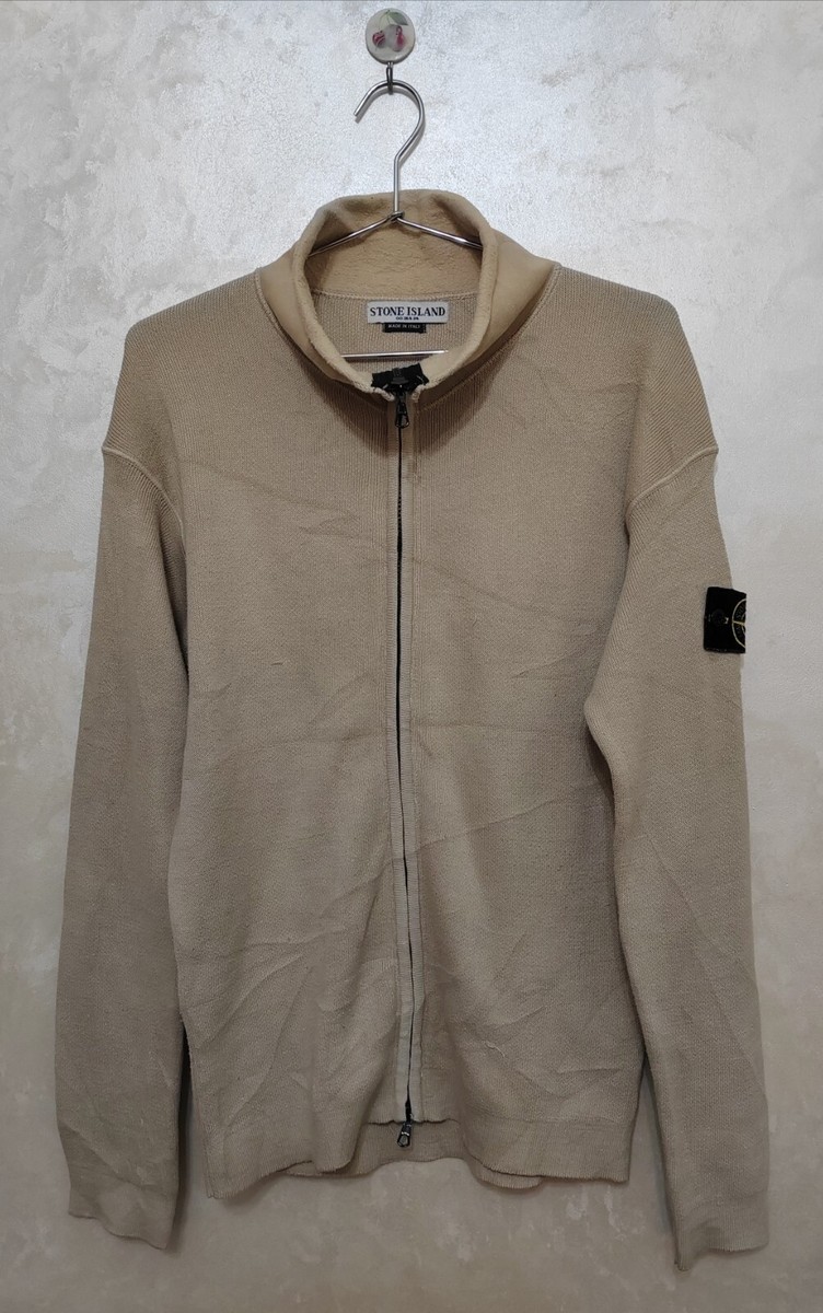 STONE ISLAND CARDIGAN FULL ZIP SWEATER COTTON BEIGE