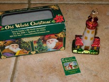 OLD WORLD CHRISTMAS 2001 LIGHTHOUSE BLOWN GLASS ORNAMENT WITH BOX