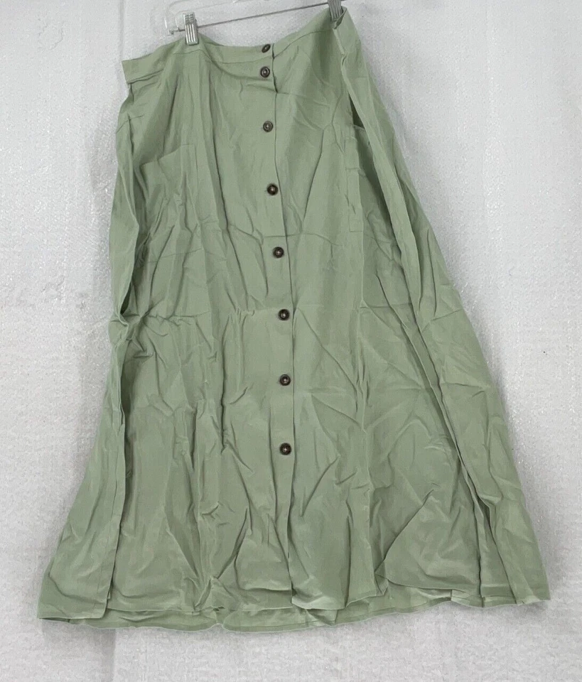 Falda midi línea A de diseño de Asos para mujer talla 14 verde botón a través del bolsillo Foto 2 de 4