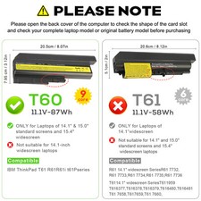 Battery For IBM Lenovo ThinkPad T60 T61 T61P R60 R61 14.1" 15.4" Standard Screen