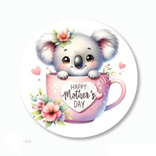 KOALA IN TEA CUP HAPPY MOTHER'S DAY SCRAPBOOK STICKERS ENVELOPE SEALS FAVORS