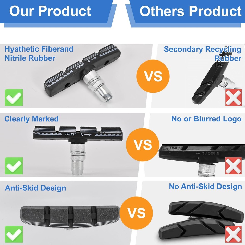 Bike Brake Pads Set, 70mm Universal VBrake Blocks for Mountain and