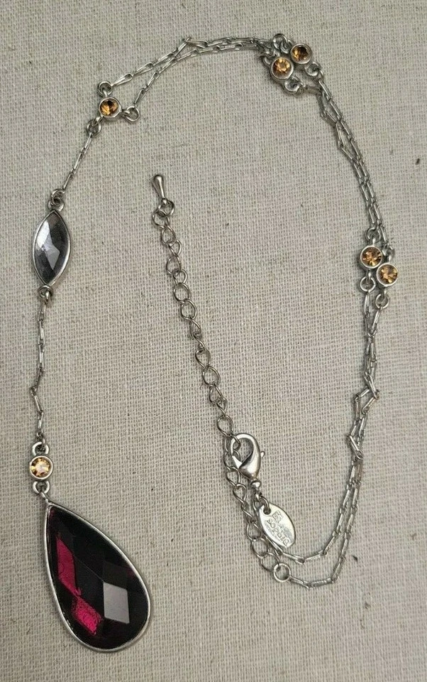 Кроваво-красный граненый кристалл слезы падение ювелирных тонов ожерелье серебристого тона Lia София - Изображение 4 из 4