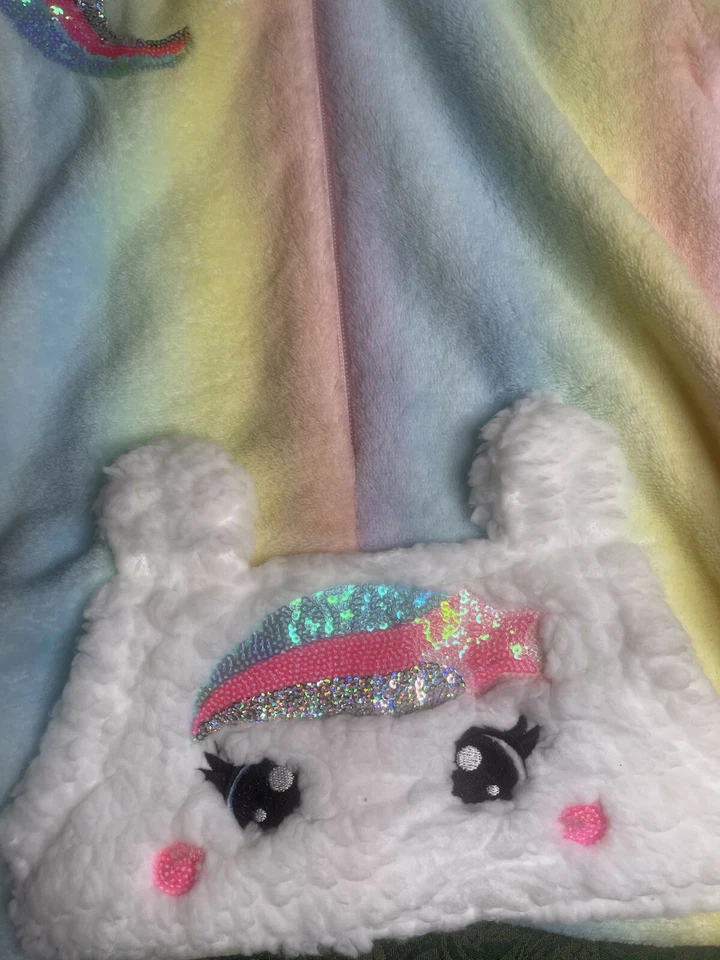 NWT 7 8 MINX unicorn rainbow sleeper fur pajamas birthdays Btween christmas girl - Image 3 of 4