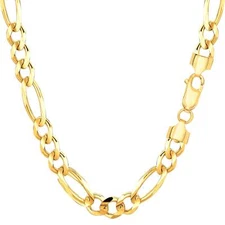 10k Yellow Real Solid Gold Figaro Chain Necklace, 6.0mm, 30"