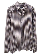 Scott Barber Mens Shirt XL Brown Blue White Checkered Long Sleeve Button Cotton