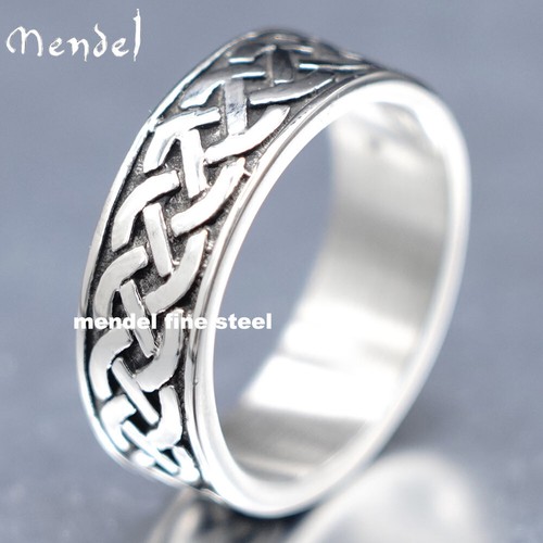 MENDEL Stainless Steel Celtic Irish Knot Band Ring - Unisex Sizes 7 Through 15, 9mm Width