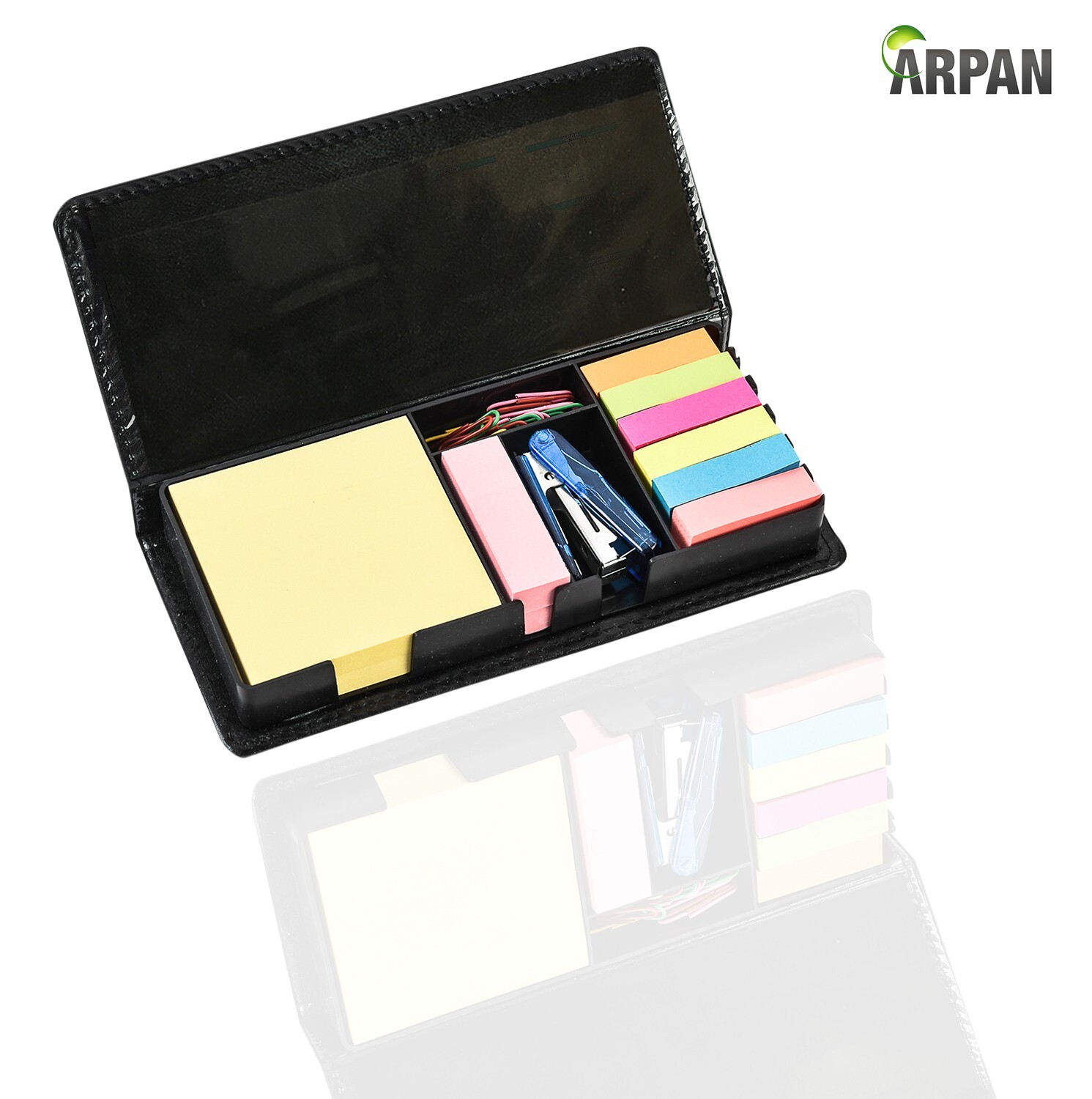 Deluxe Sticky Memo Note Desk Organiser Box Set with 1 Mini Staple & 20pc Clips