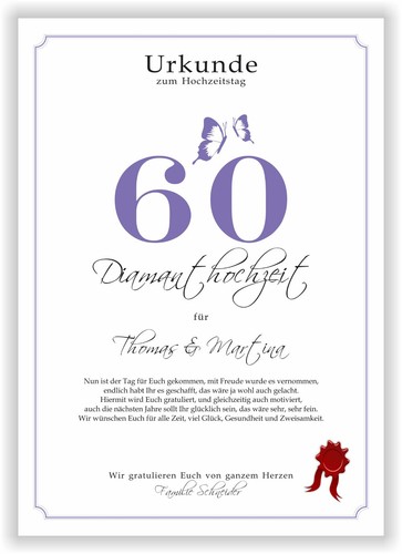Hochzeitstag Geschenk Urkunde 1-80 Hochzeitstag Ehejubiläum wählbar - Bild 421 von 567