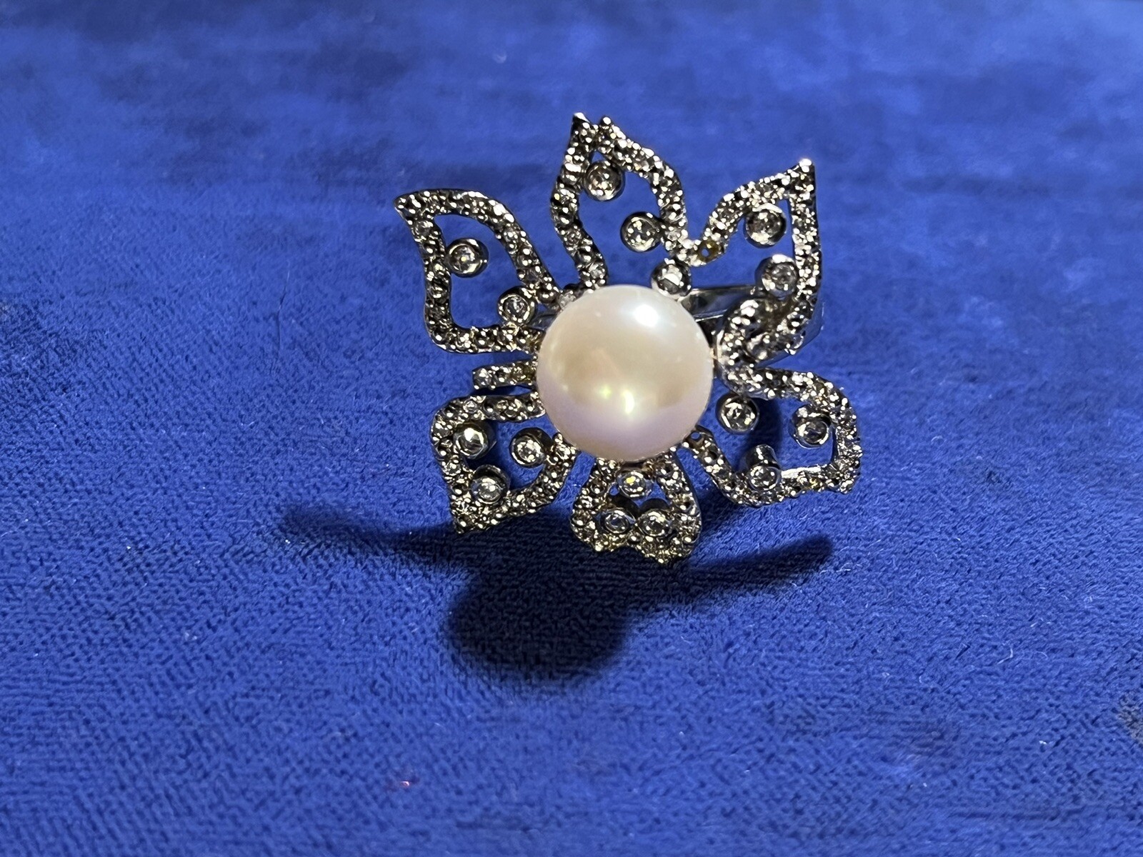 CGI Large Flower Rhinestone Ring With Large Pearl… - image 6