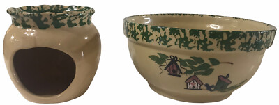 Alpine Pottery Roseville Ohio Bird House Bowl & Candle Warmer American Folk Art