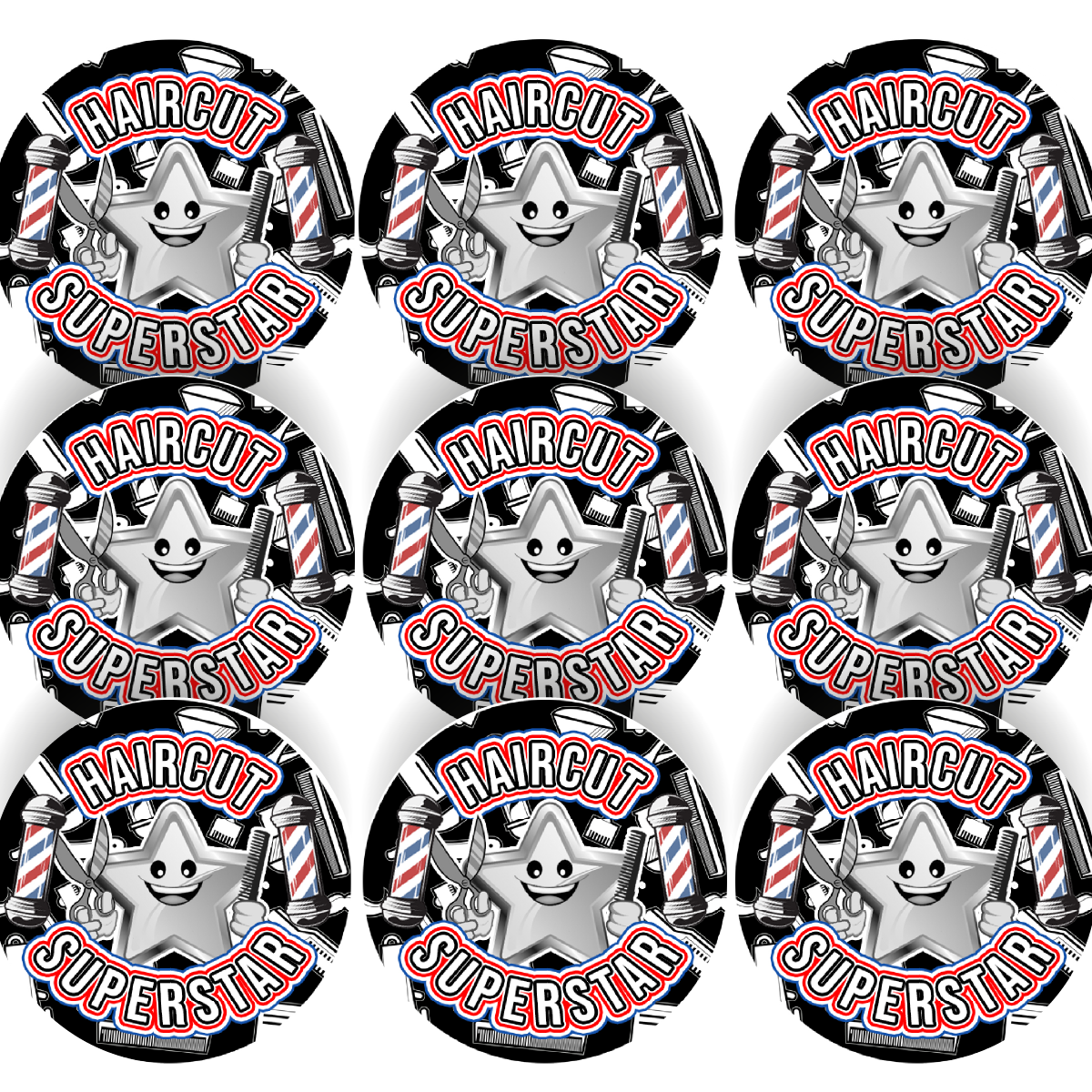 144 Barber Haircut Superstar 30 mm Reward Stickers Parents Barbers Hairdressers