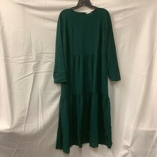 Asos Design Womens Dress Green Long Sleeves Round Neck Tiered Smock Midi Size 10