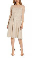 Adrianna Papell Beaded Midi Dress Biscotti Size 8 NWD
