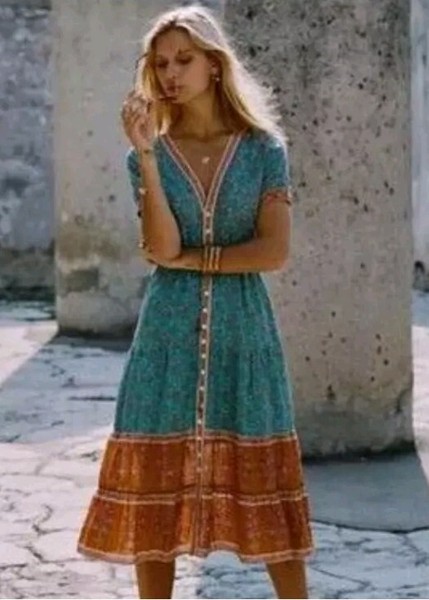 Arnhem Wisteria Sundress/Duster Size AU 8/US 4 Turqoise Button Front Boho