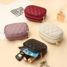 Genuine Leather Coin Purse Zipper Coin Pouch Change Holder Wallet with Keychain