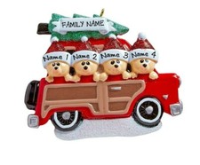 PERSONALIZED Bears in SUV - Family of 4 Christmas Ornament Keepsake Holiday Gift