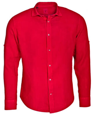 Langarmhemd Leinen Armas Royal rot Shorter Style Gr. M bis 4XL