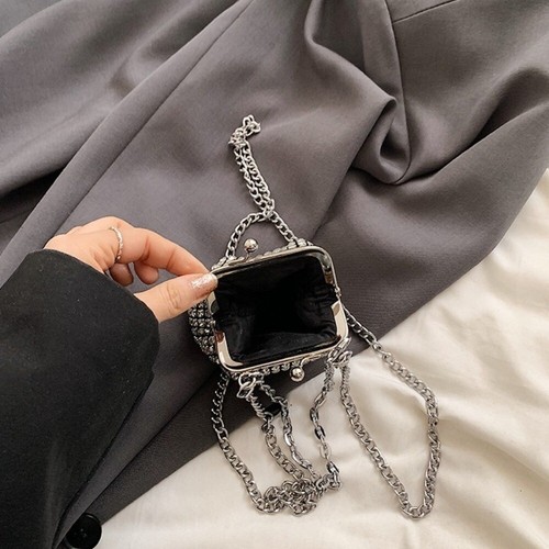 Shiny Chain Shoulder Bag Mini Rhinestone Handbag Evening Banquet Bag Ladies - Picture 9 of 12