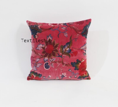 Red GurleenFloral Velvet Cushion Cover Pillow Throw Ethnic Indian Handmade Cover