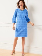 Talbots Women’s Eyelet Puff Sleeve Dress Blue Size 8