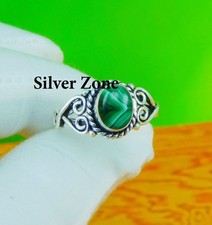 Malachite Gemstone 925 Sterling Silver Handmade Jewelry Ring Size 5 to 13