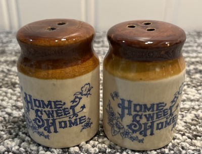 VTG Ceramic Emson Home Sweet Home Salt and Pepper Shakers Crock Jug 1970s Japan