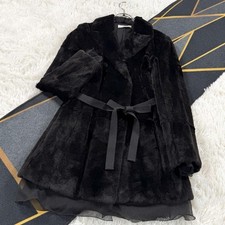 PRADA Belted Sheared Real Fur Coat Black Size 36 Lace Sheer Lining 80s