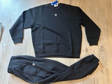 adidas Womes Trefoil ESS Fire Track Suit Set Top Bottom Fird Black Sweat