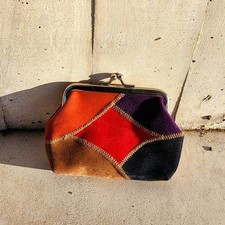 Vintage Multicolor Suede Patchwork Kiss Lock Coin Purse