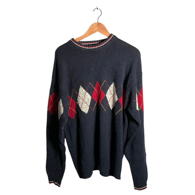 Stanley Blacker Pullover Herren Gr. L blau Argyle Rundhals klassisch Baumwolle