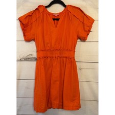 THML Orange Linen V Neck Smocked Waist Short Sleeve Dress Size S