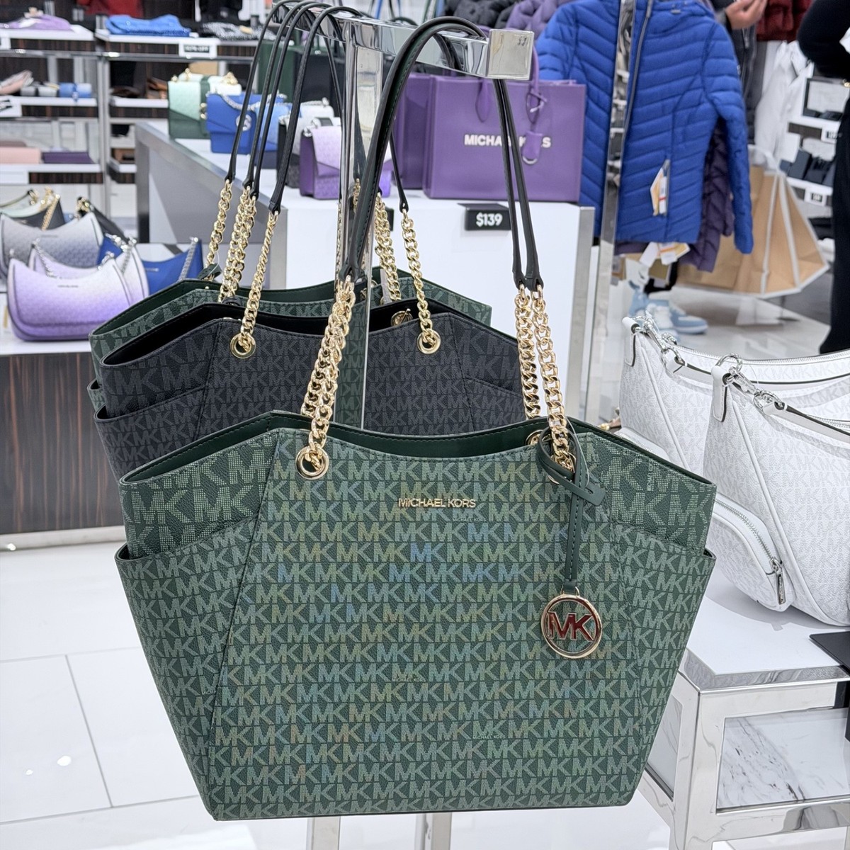 バッグ Michael Kors Michael Kors Jet Set Travel Large Chain Tote MK Signature Logo
