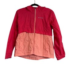 Columbia Girl's Rain Jacket Red Hibiscus Coral Sz L 14/16 Waterproof Outerwear